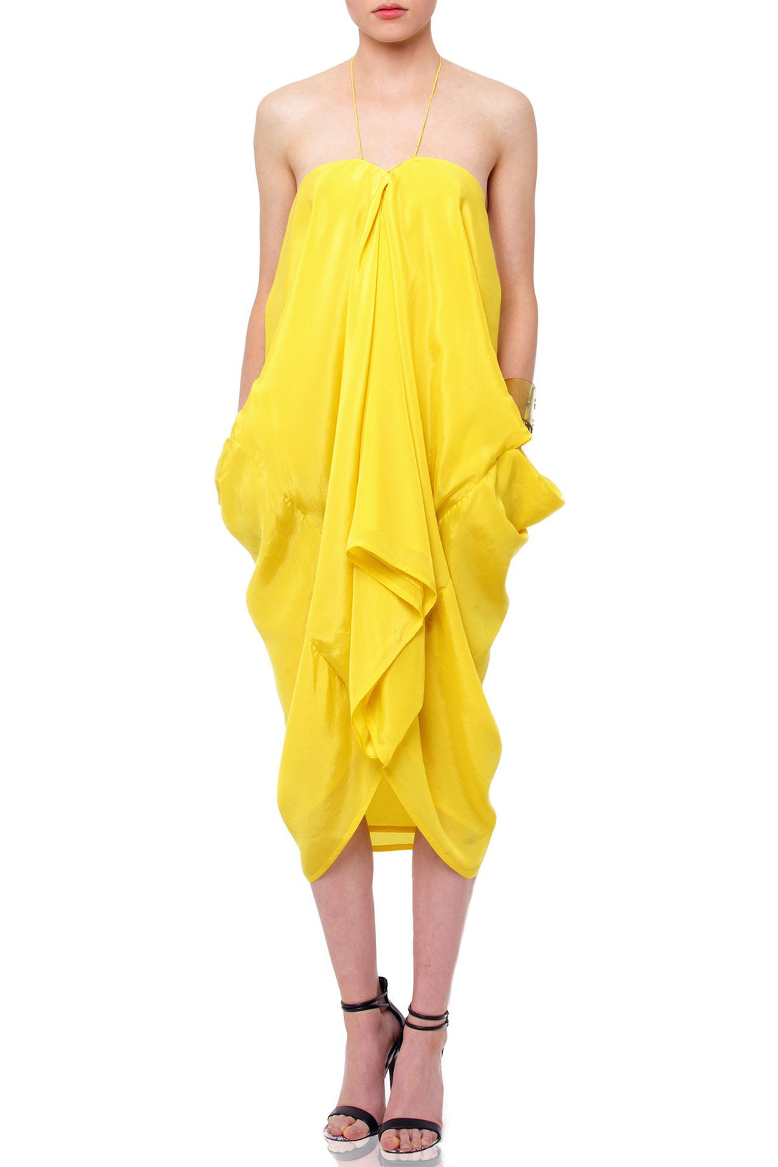 yellow satin mini dress, designer kaftan, mini frock for women, plus size short dresses, Shahida Parides,