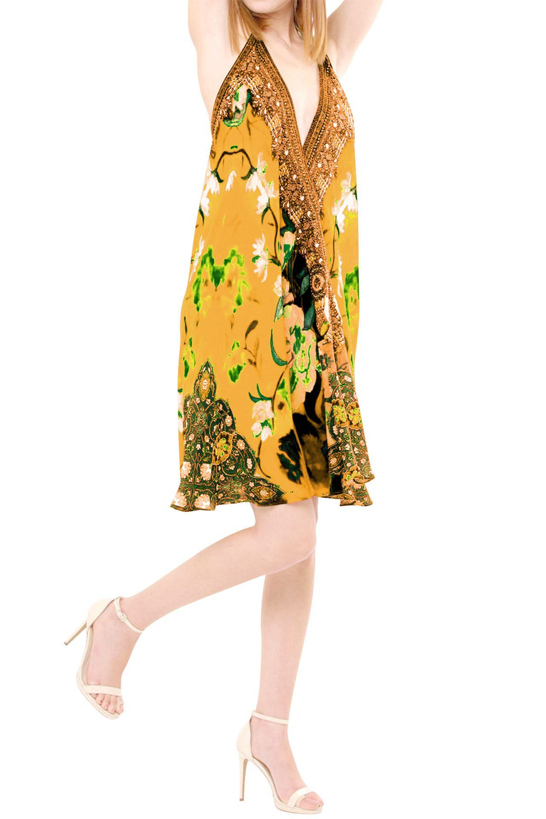 short yellow summer dress, Shahida Parides, sexy short dresses, short silk dress,