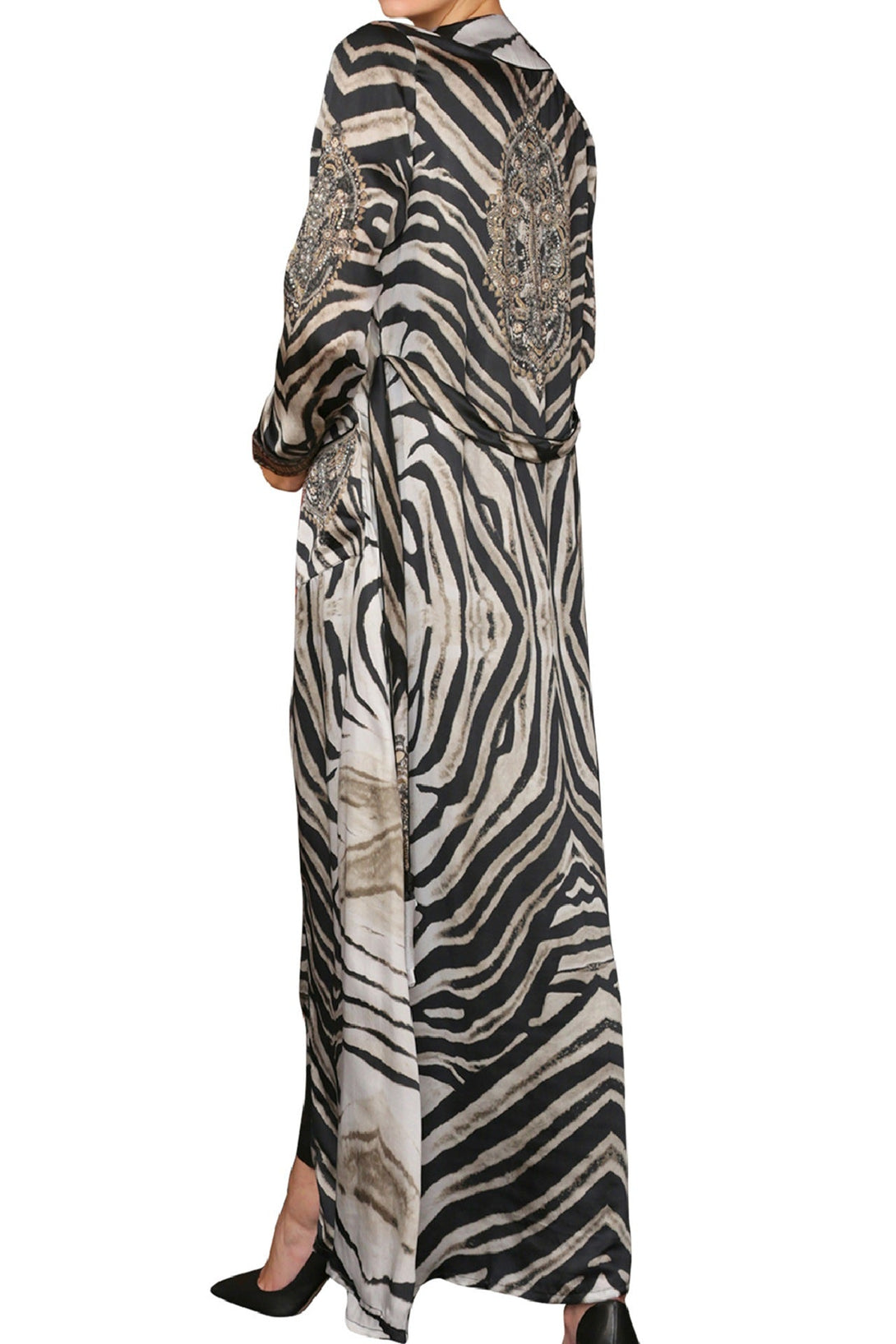 zebra silk robe, womens long kimono robe, long kimono silk robe, Kyle X Shahida