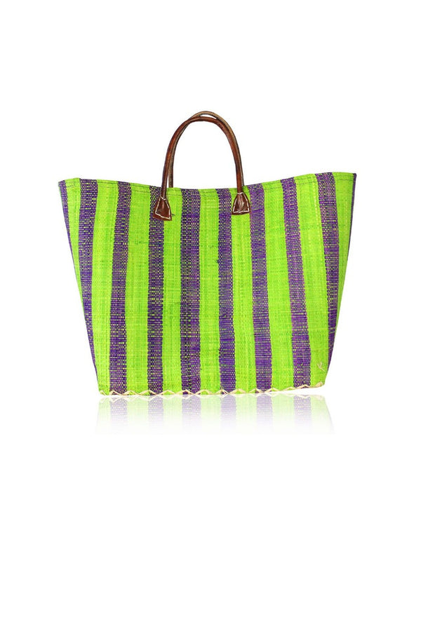Printed Stripe Leather Handle Tote