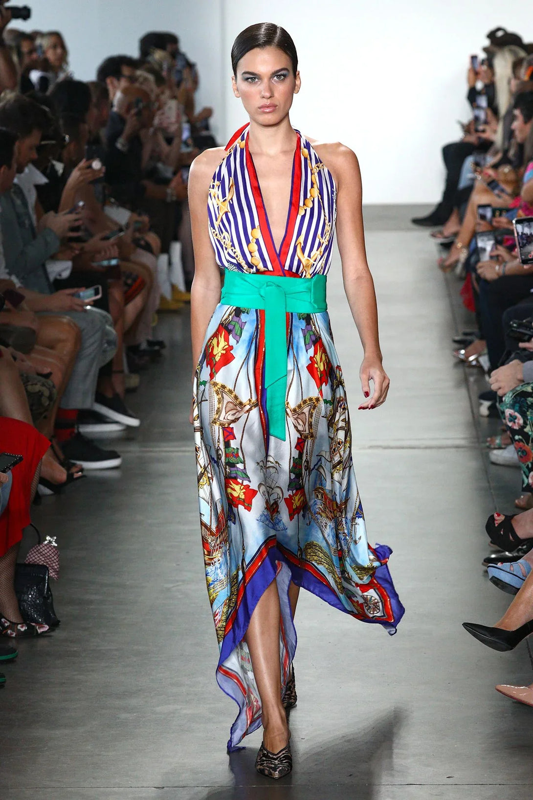 Nautical Print Long Maxi Dress Small-Medium
