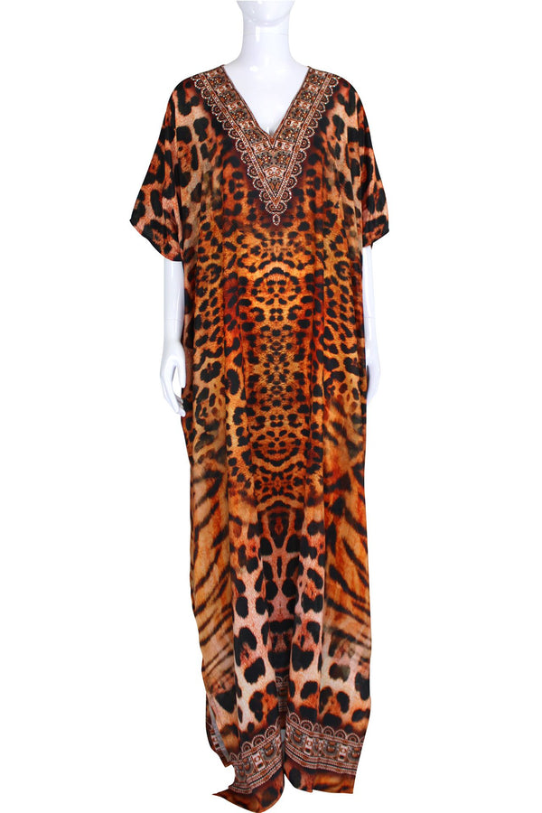 Designer Maxi Long Kaftan Dress in Animal Print
