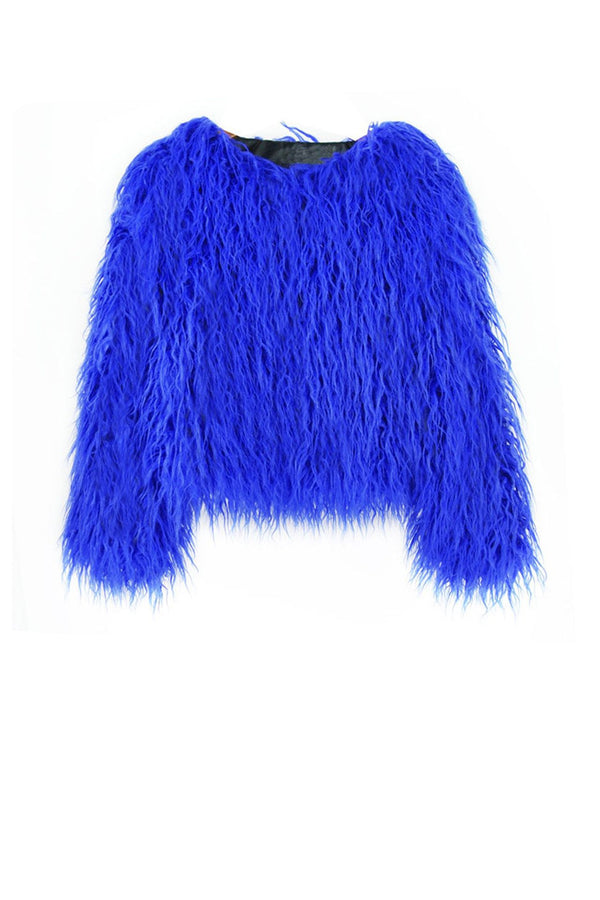 Designer BLue Faux Fur Jacket in Blue Fur Jacket