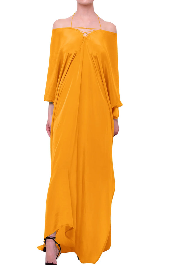One Size Orange Kaftan Dresses for Vacations
