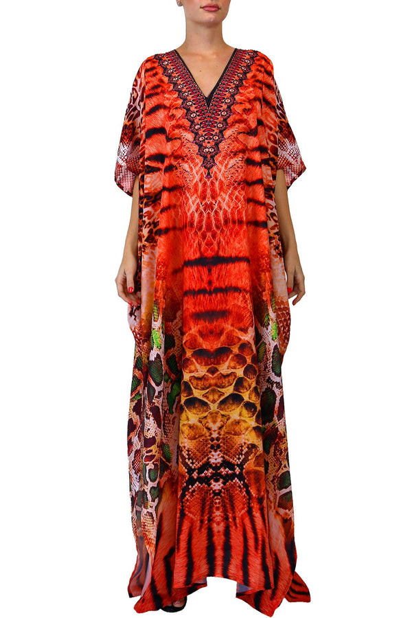 Red Kaftan Dress Animal Print