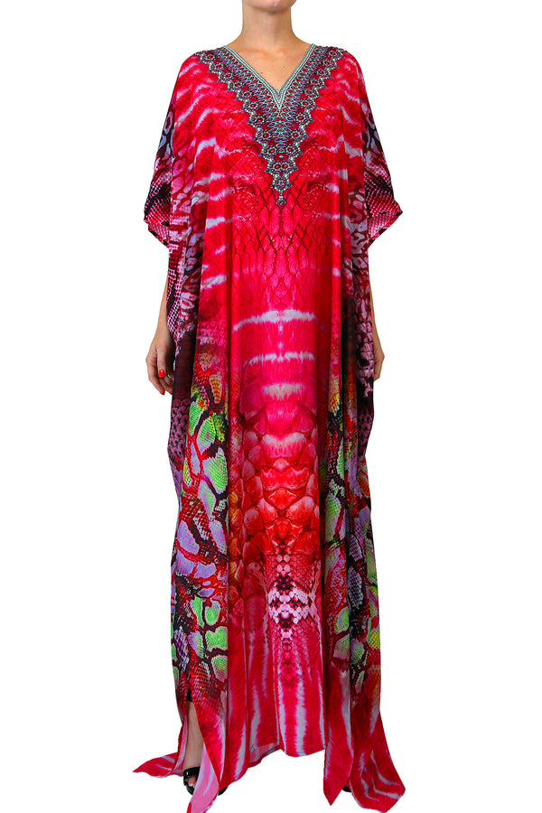 Designer Maxi Kaftan Dress in Psychedelic Pink