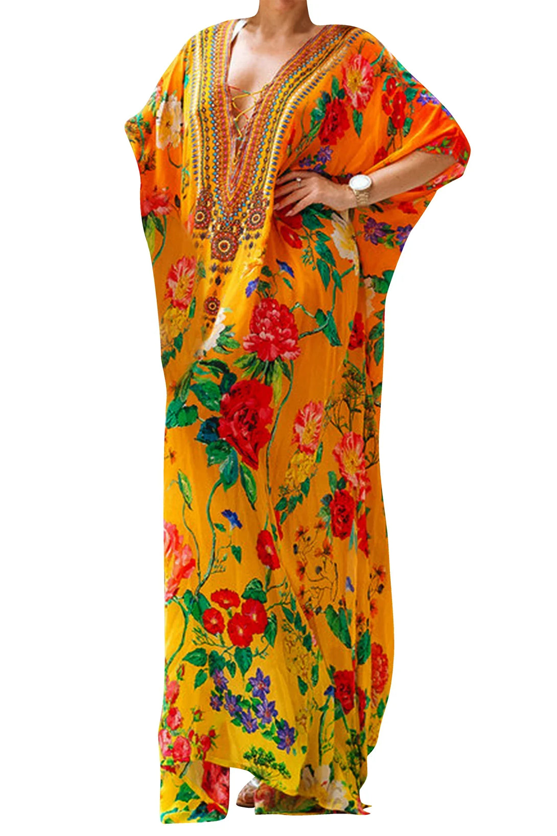 Designer Beach Kaftan Dress | Cute Vacation Outfit | Shahida Parides One Size (Os) Designer Beach Kaftan Dress | Cute Vacation Outfit | Shahida Parides One Size (Os)
