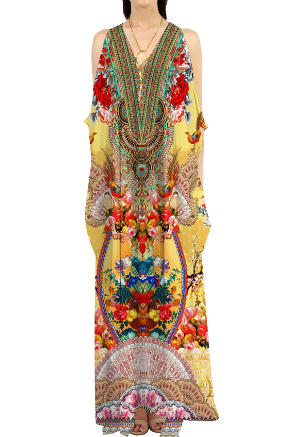Mari Gold  Printed  Long Caftan Dress