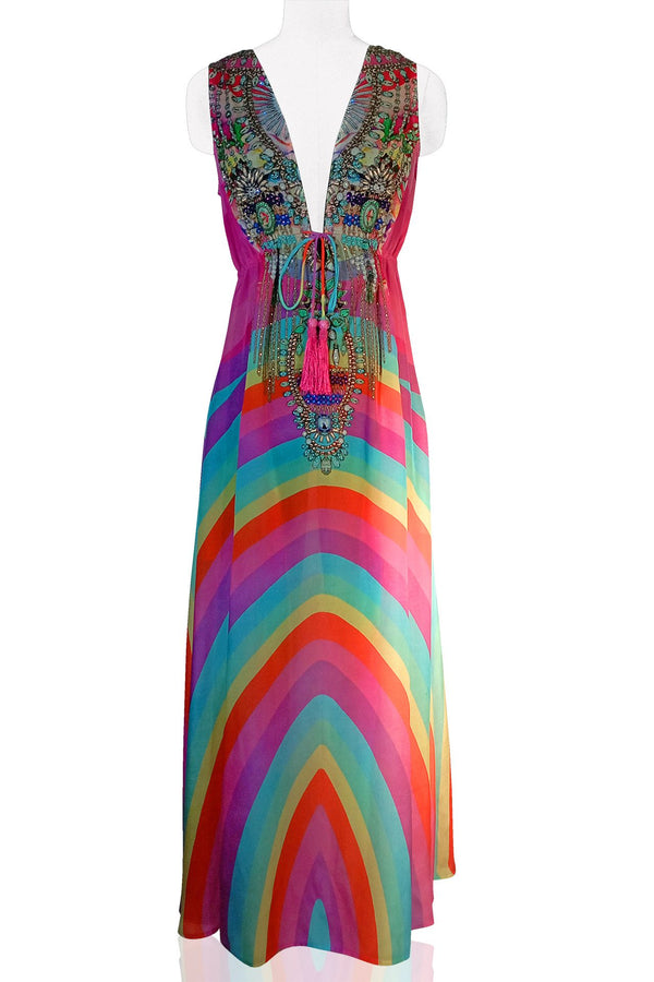Stripe Print Rainbow Maxi Dress