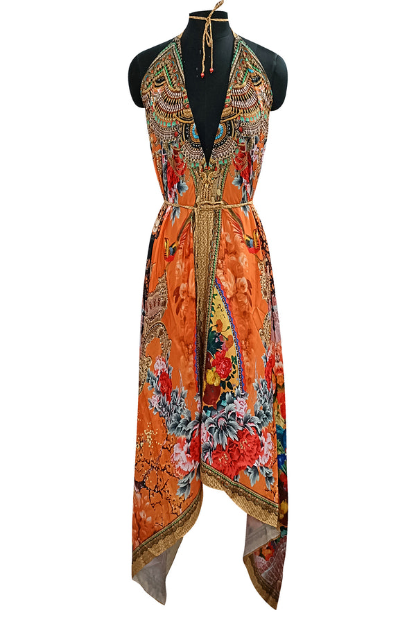 Designer Scarf Dress in Orange
