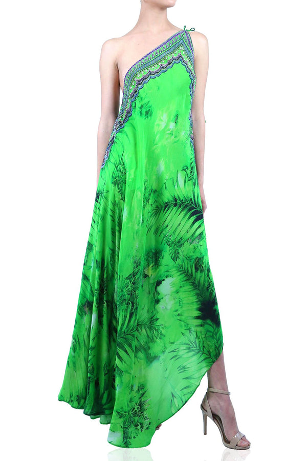 Green Tropical Print Maxi Dress