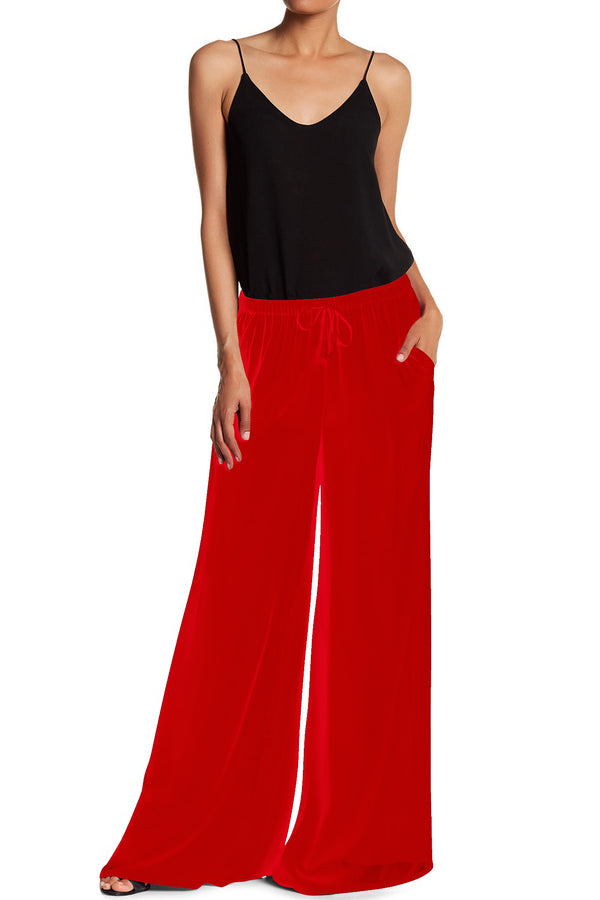 Solid Red Wide Leg Pants