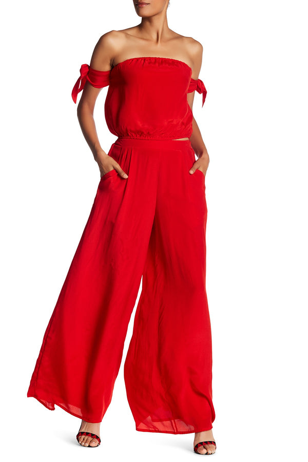 Solid Cherry Picked Wide Leg High Waist Pants