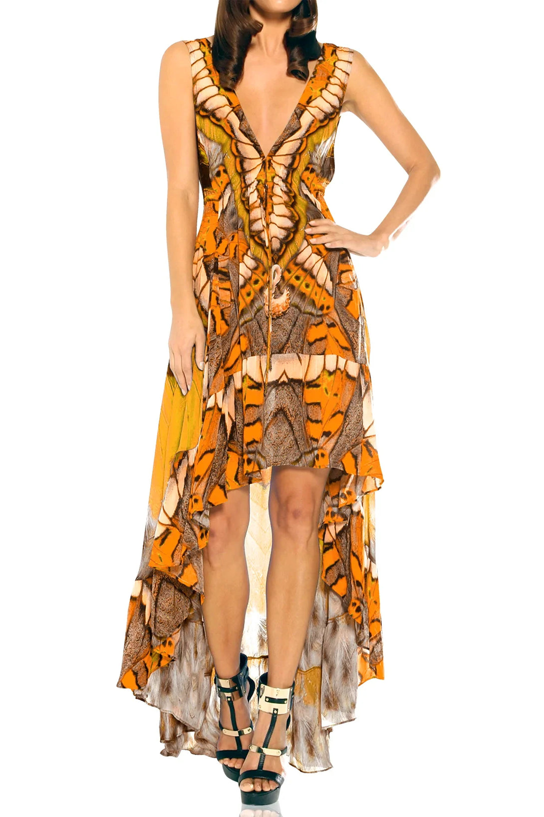burnt orange high low dress Burnt Orange Mother Of The Bride Dresses Plus Size A Line Chiffon V Neck Ruffle Sleeves Appliques Waist High Low Mother Of The Bride Dresses