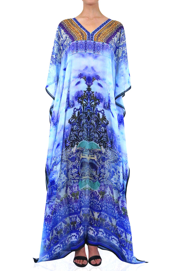 Maxi Designer Long Kaftan Dress in Blue