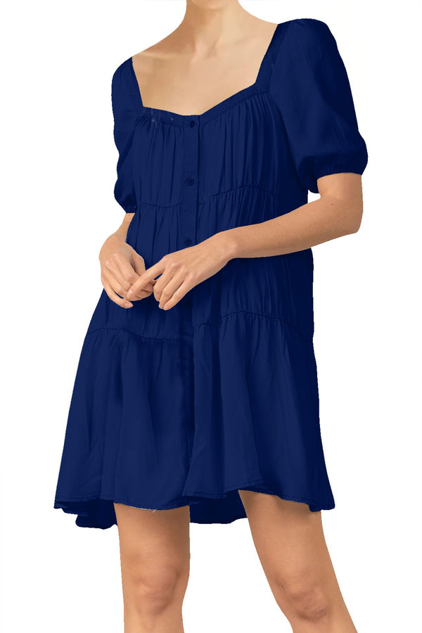 Half Sleeve Short Dress in Solid Navy Blue