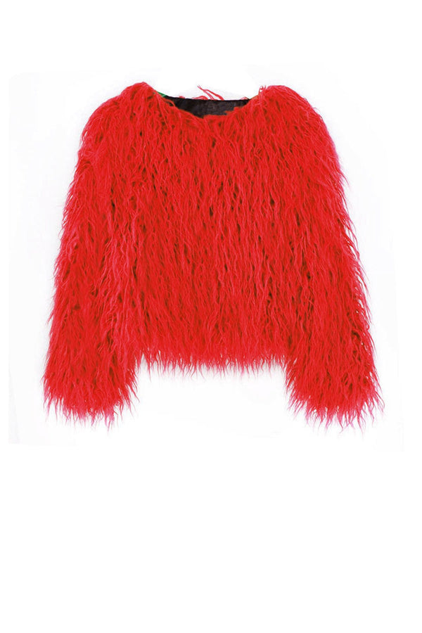 Vegan Fur Jacket in Red
