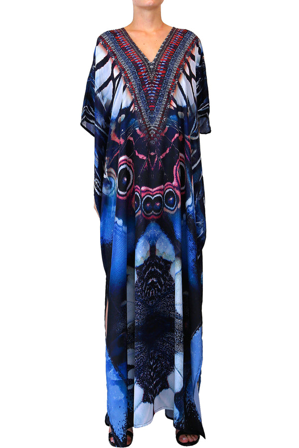 Designer Maxi Kaftan Dress in Light Blue