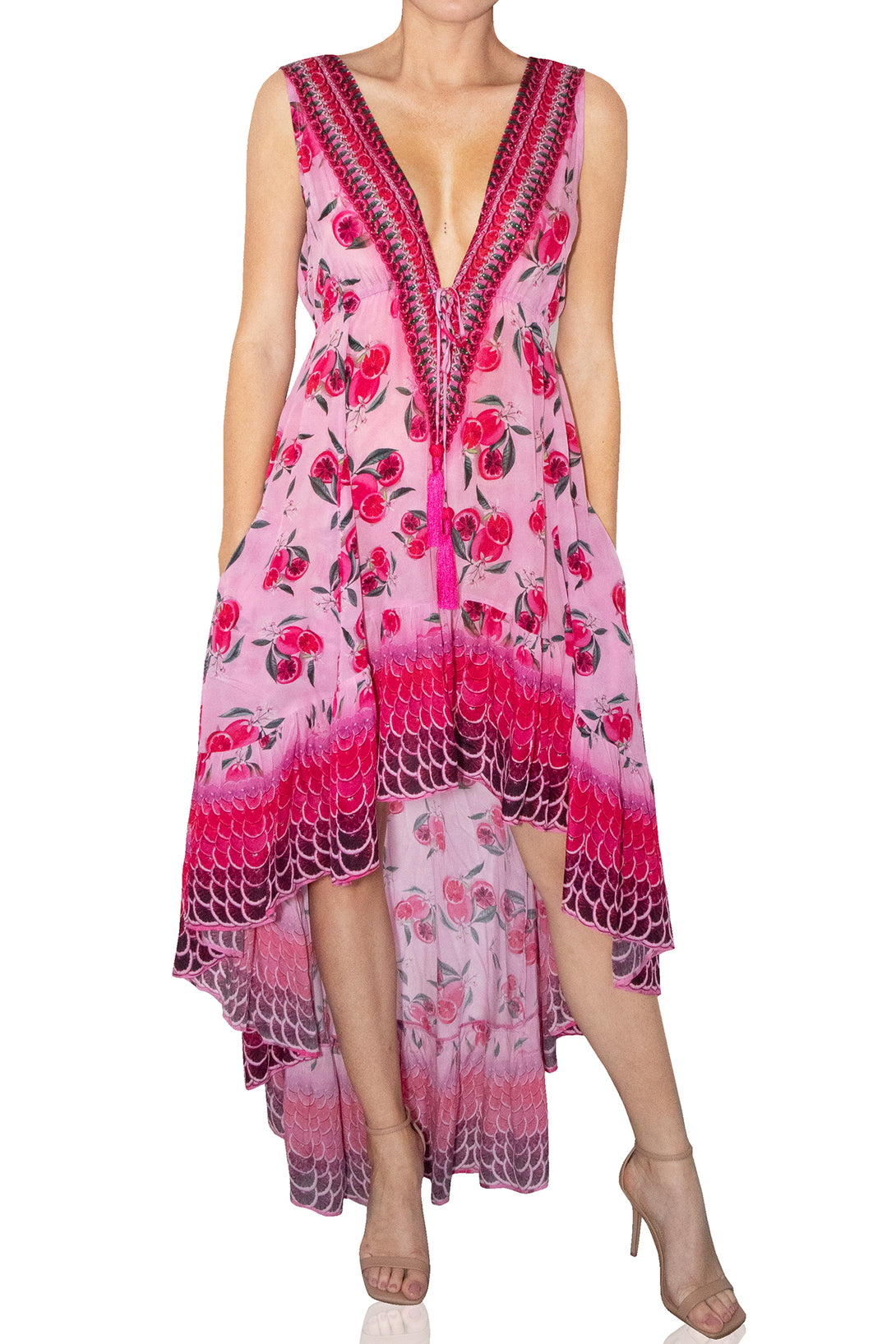  long prom pink dress, formal dresses for women, plus size maxi dresses, Shahida Parides, high low ruffle dress,