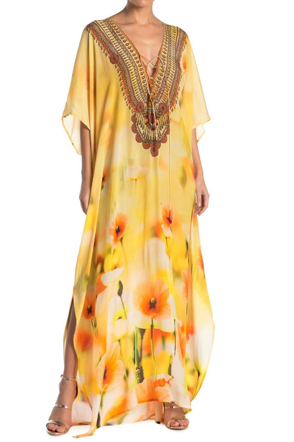 Embellished-Floral-Print-Long-Dress