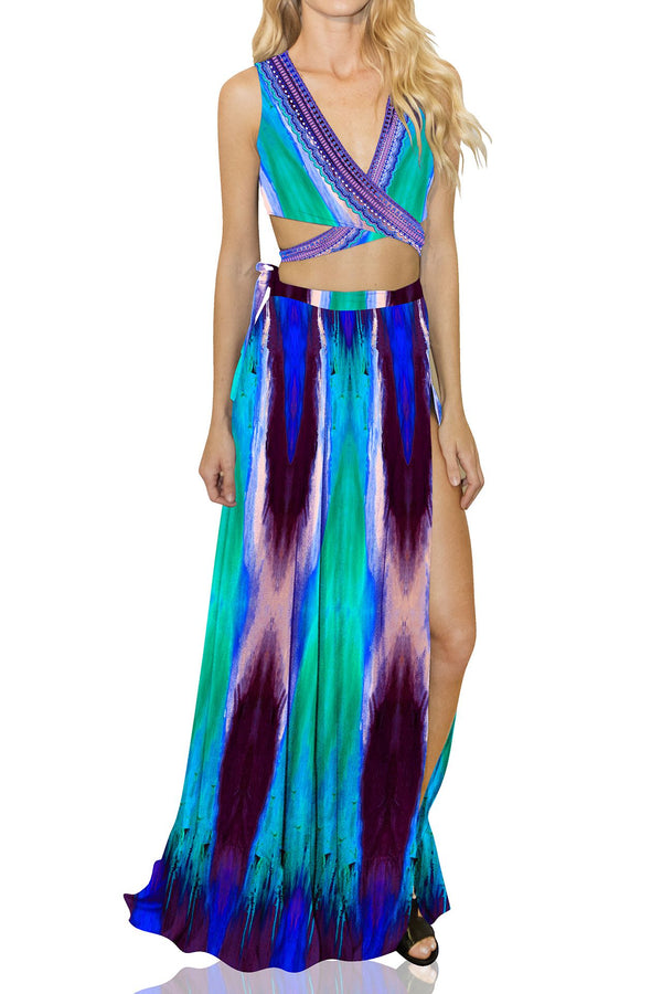 Designer Maxi Skirt and Top in Aqua Blue