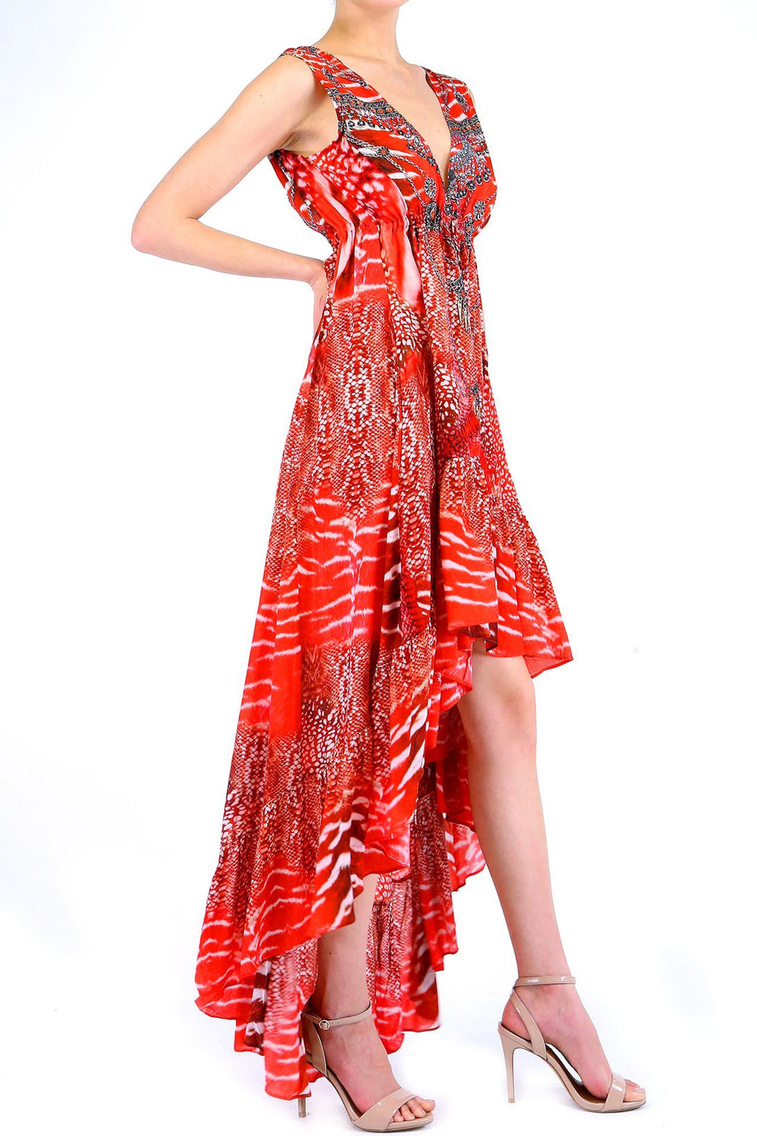  ladies red dress, long summer dresses, asymmetrical cocktail dress, Shahida Parides, maxi dresses for women,