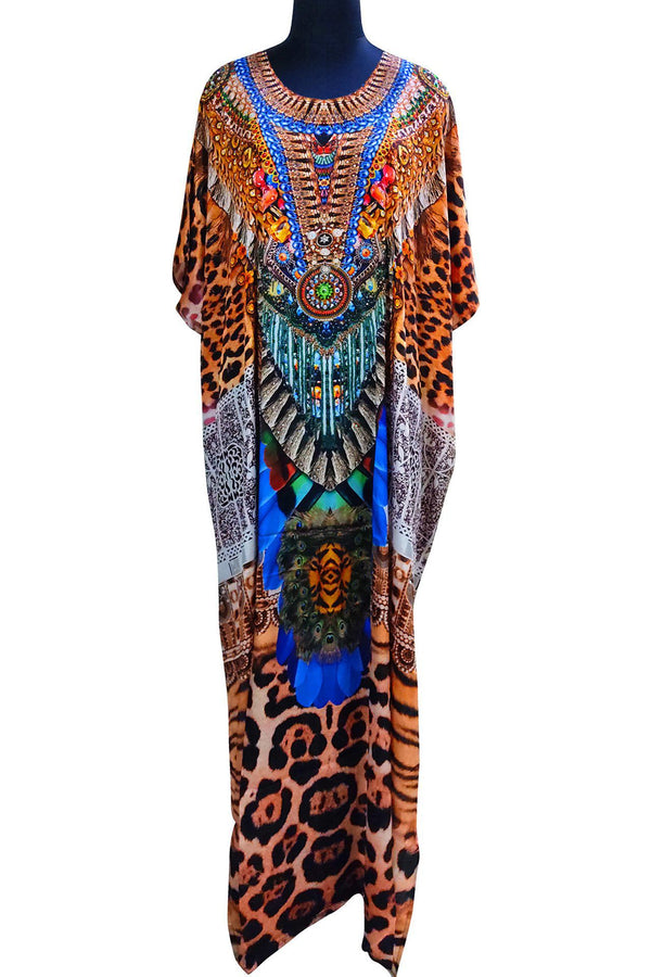 Printed Long Kaftan Dress in Animal Print
