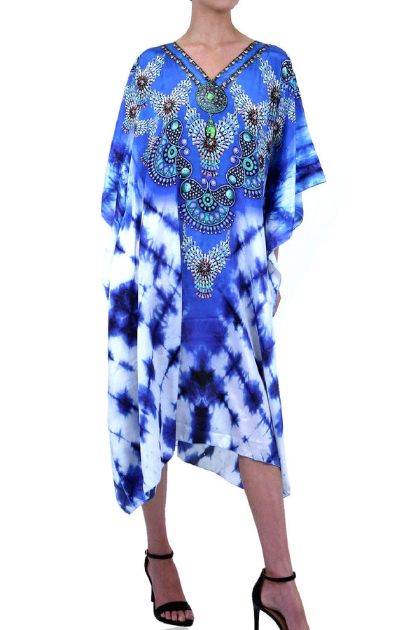 Printed Long Kaftan Maxi Dress in Blue