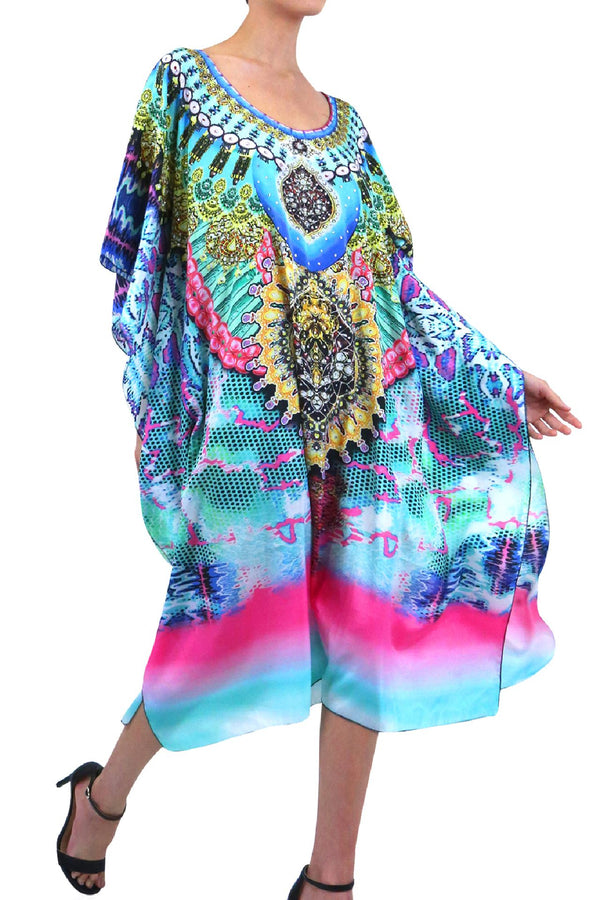 Designer Printed Long Kaftan Dress in Blue