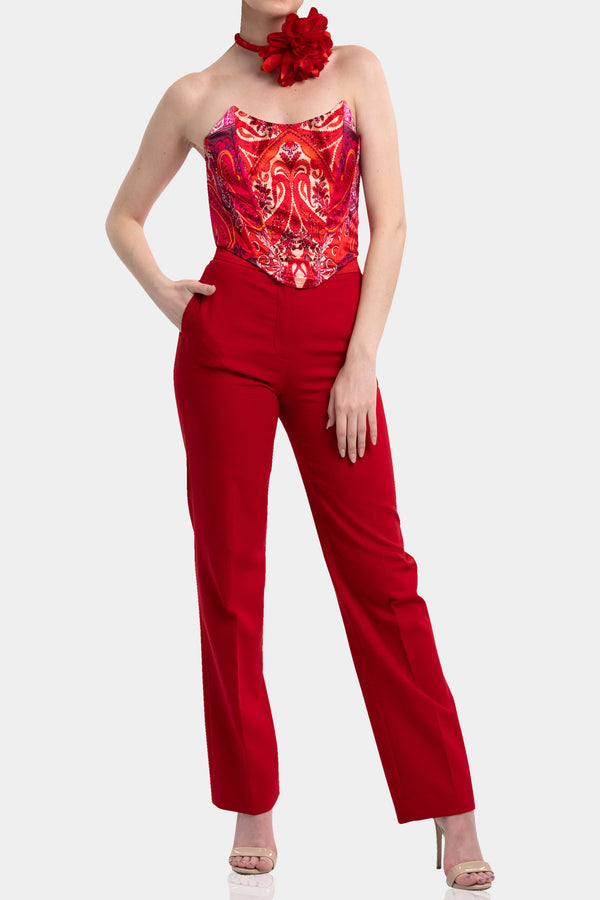 Women's Designer Solid Red Pants