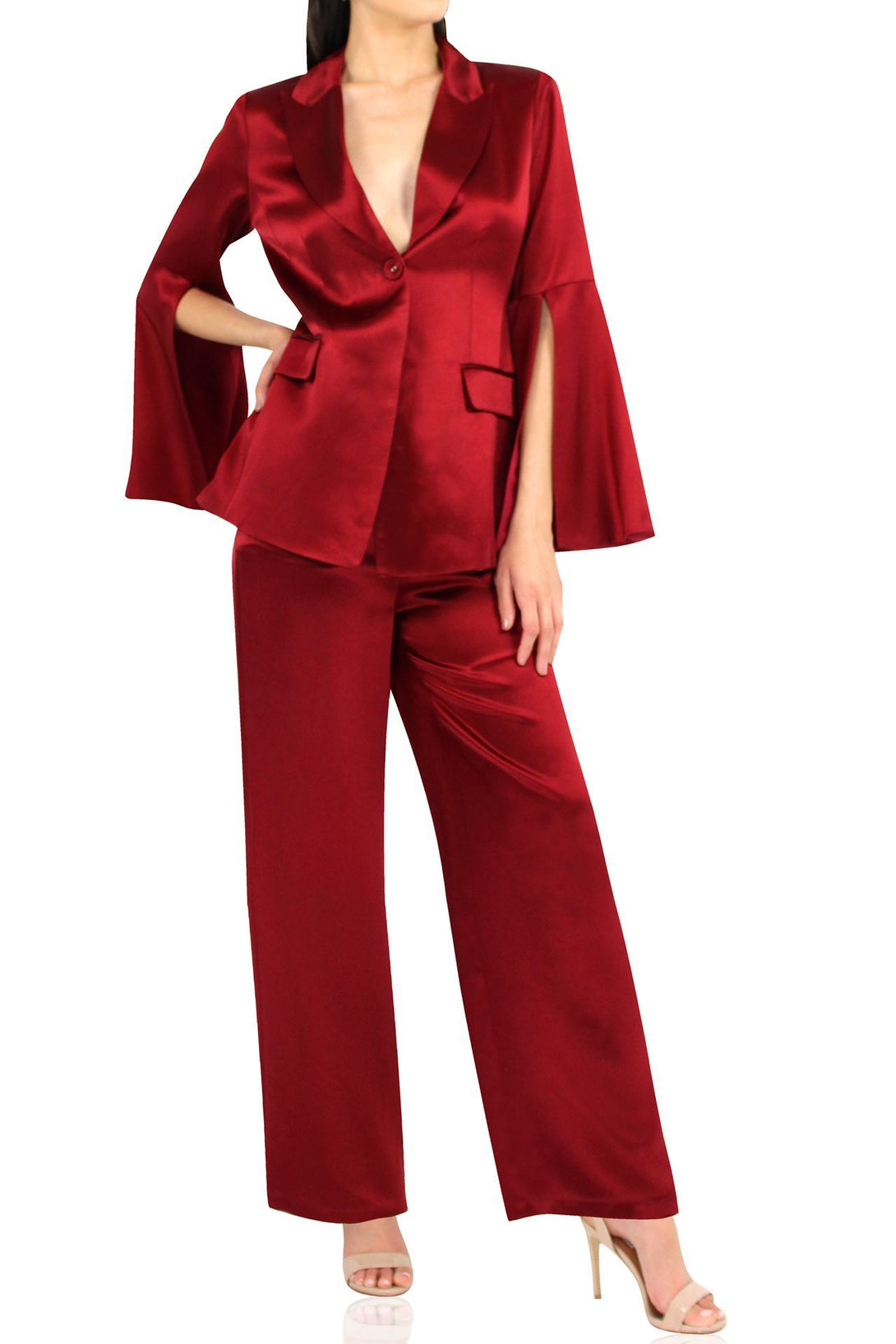 Red-Designer-Straight-Fit-Womens-Pants