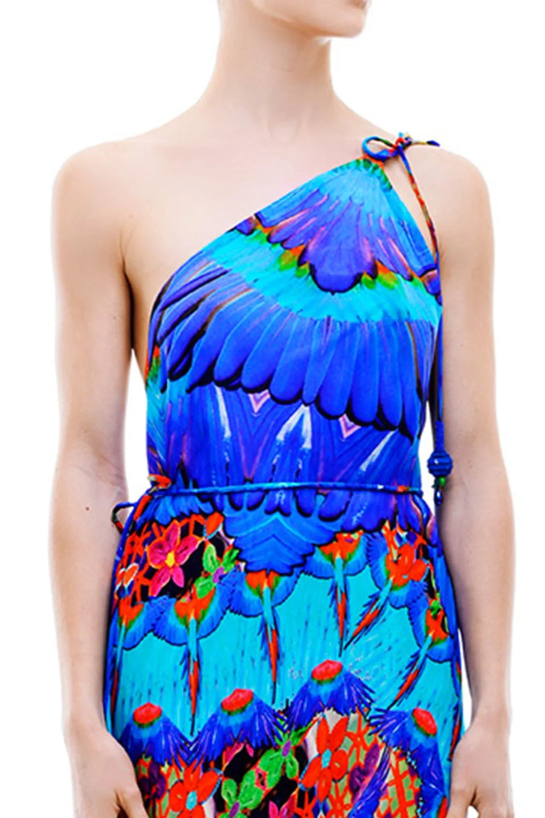 One Size Blue Animal Print Silk Scarf Maxi Dress