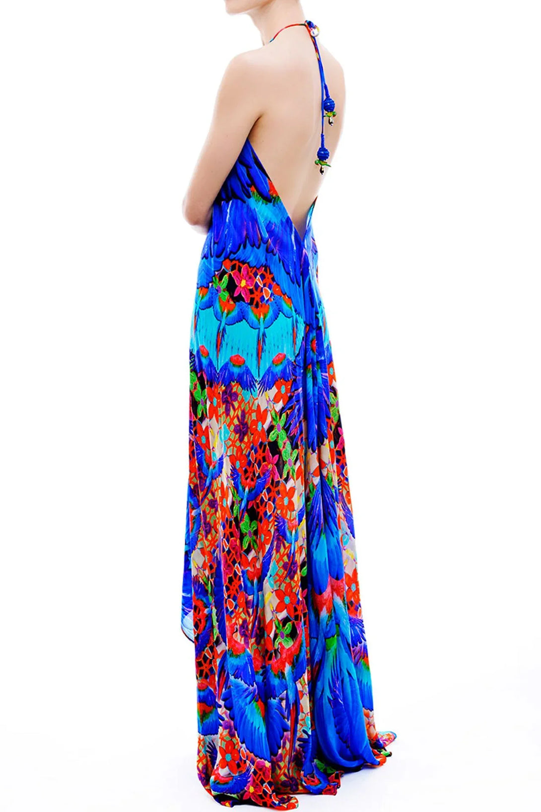 One Size Blue Animal Print Silk Scarf Maxi Dress One Size Blue Animal Print Silk Scarf Maxi Dress