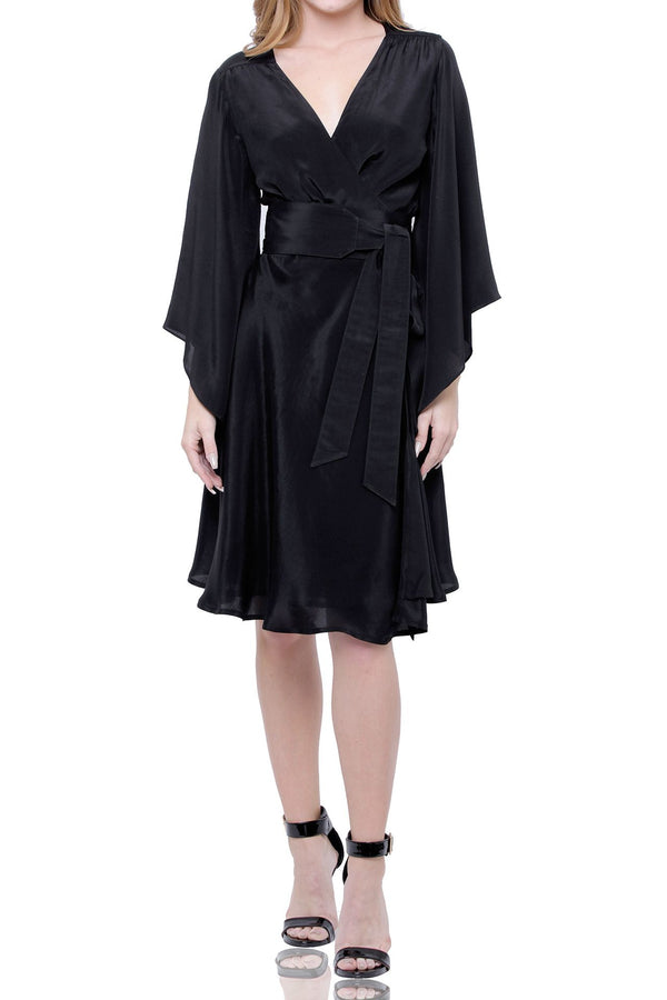 Short Kimono Wrap Dress in Black