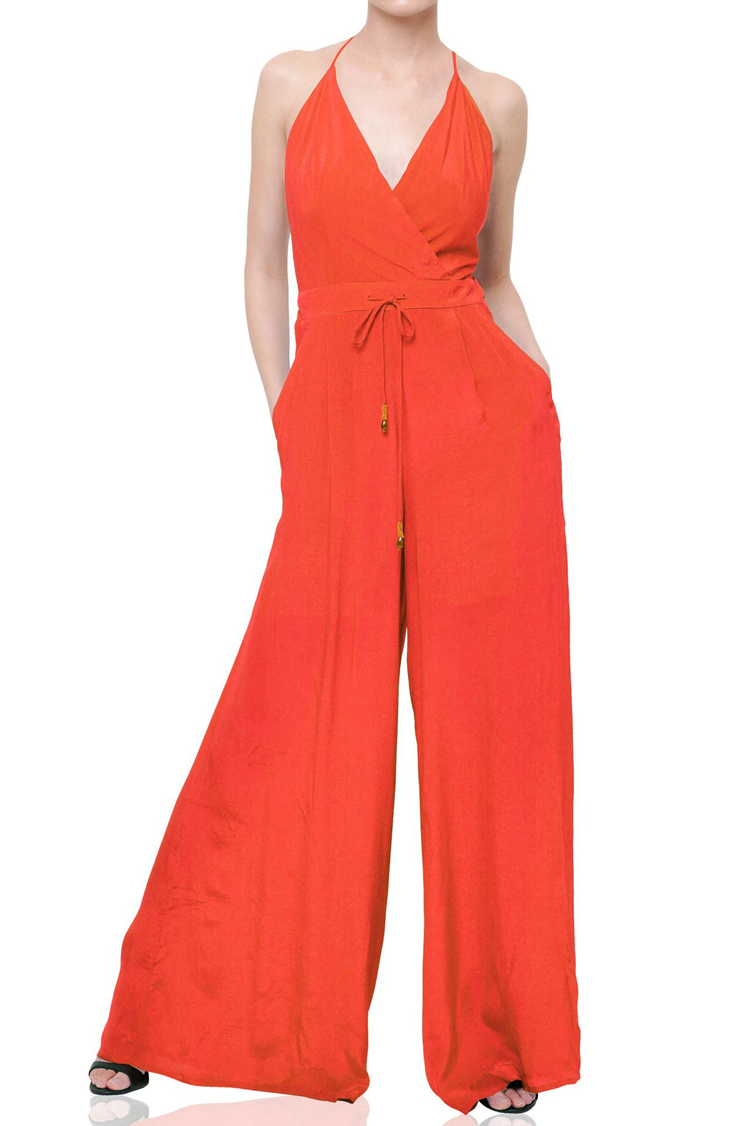 Silk-Women-Designer-Solid-Orange-Jumpsuit