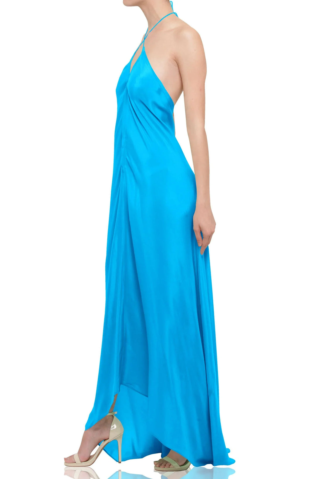 Sky Blue Halter Silk Maxi Scarf Dress | Shahida  Shahida Parides