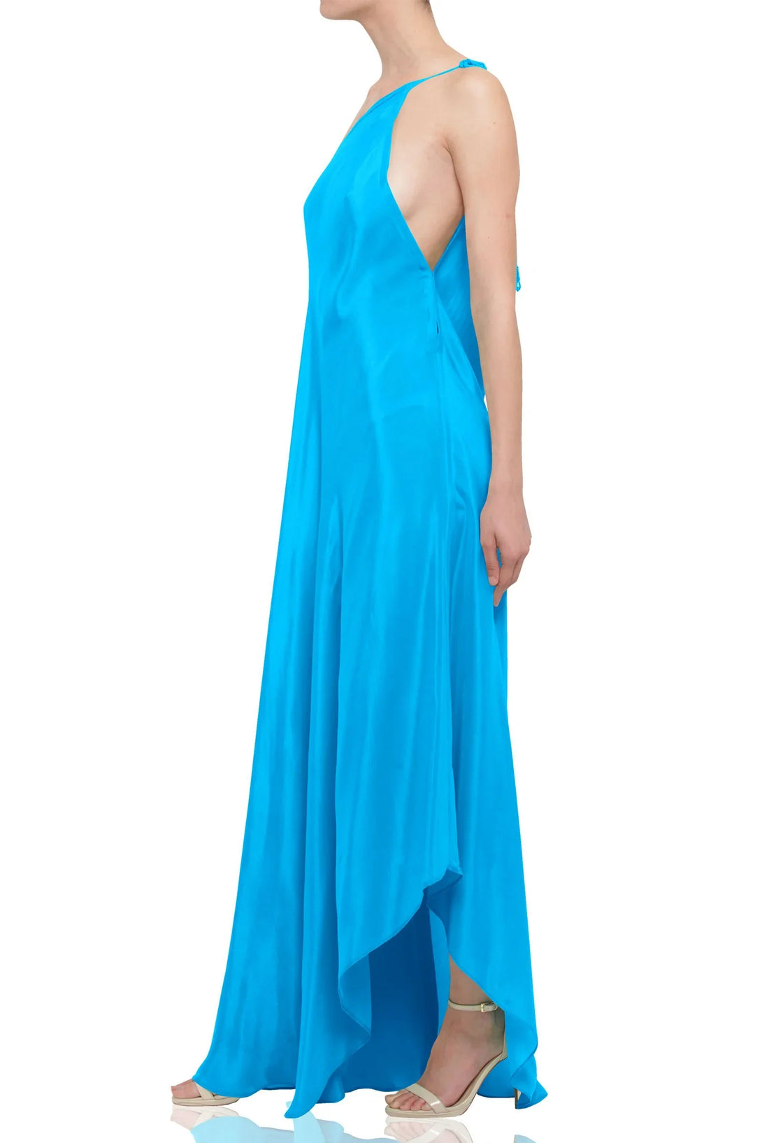 One Size Sky Blue Halter Silk Maxi Scarf Dress One Size Sky Blue Halter Silk Maxi Scarf Dress