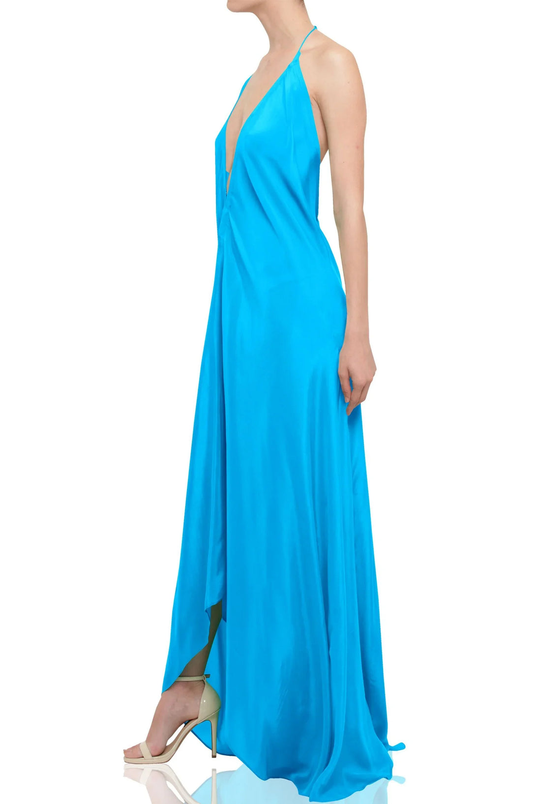 One Size Sky Blue Halter Silk Maxi Scarf Dress