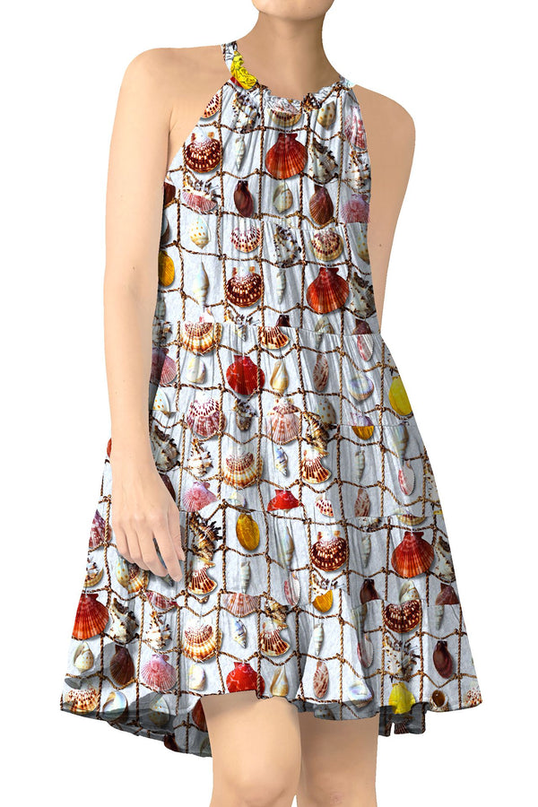 Sea Shell Print Short Dress in White