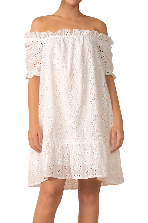 Off Shoulder Short Dress in White