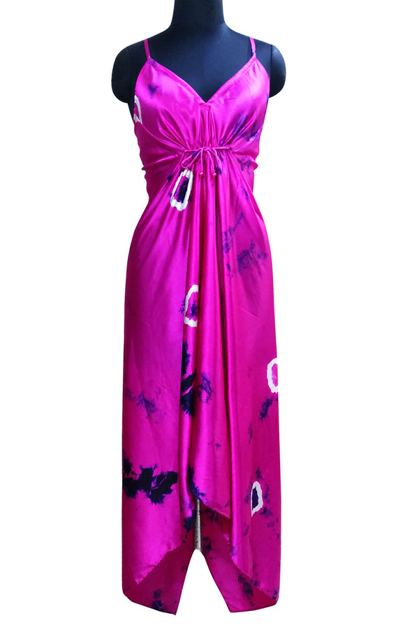 Tie Dye Scarf Dress in Fuchsia and Deep Sea White