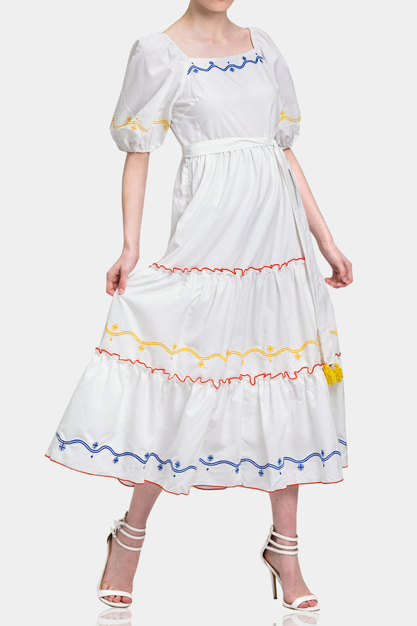 White Long Ruffle Dress for Women