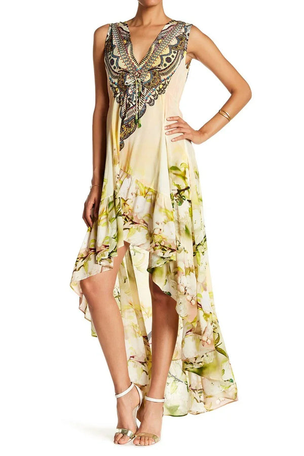 Floral Print A-Line Hi Low Dress