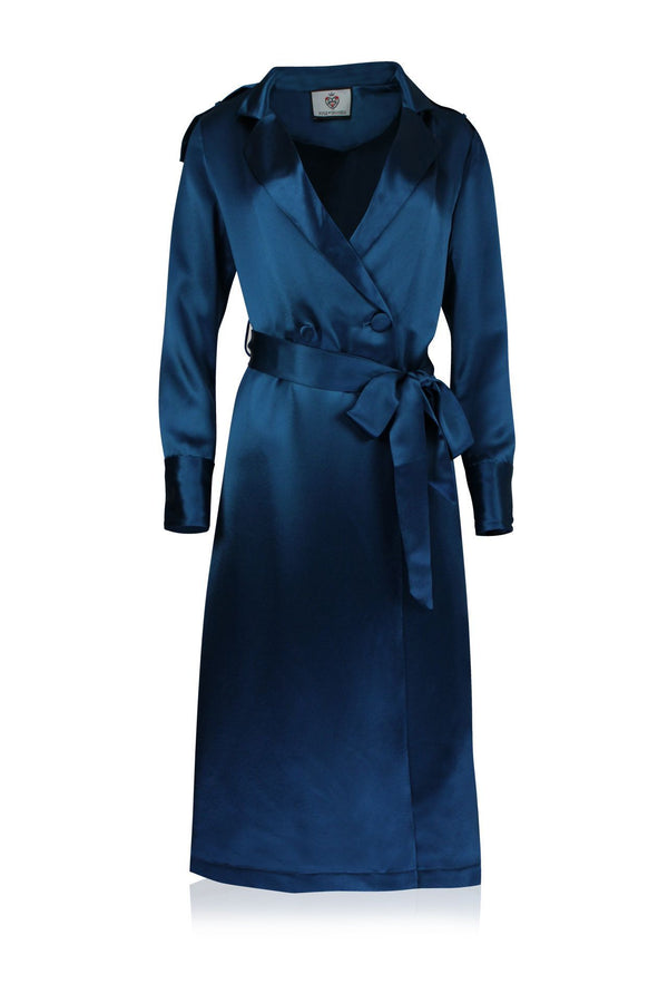 Women Long satin coat In Blue