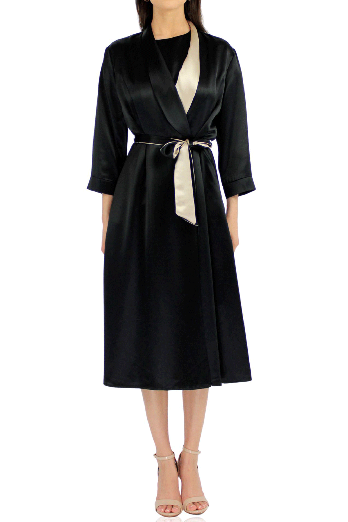 Women Belted Dual Tone Robe In Black – Shahida Parides