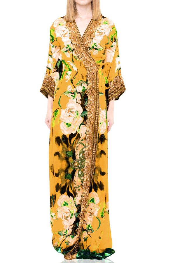 Yellow Wrap Dress-Floral Print