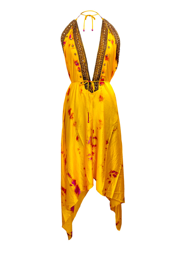 Tie Dye Scarf Dress in Yellow