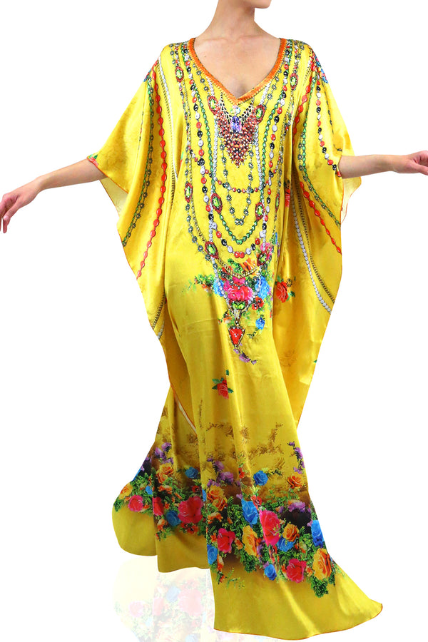 Yellow Printed Caftan Dress Long