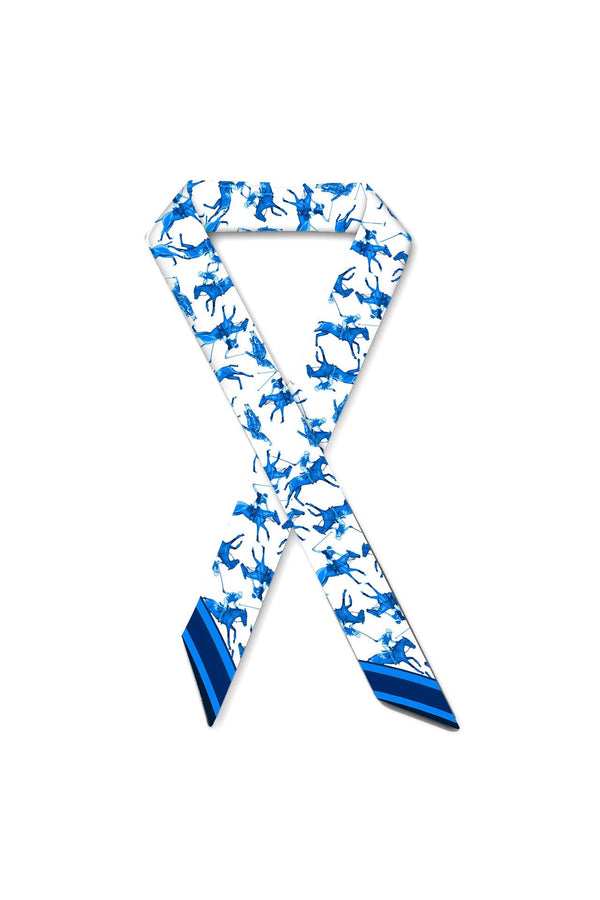 Designer Twilly Horse Print Scarves Blue And White