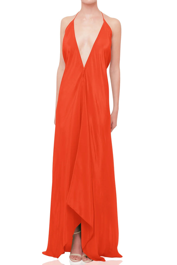orange maxi dress with scarf Dakota Chiffon Maxi Dress With Scarf / Orange | MESHKI